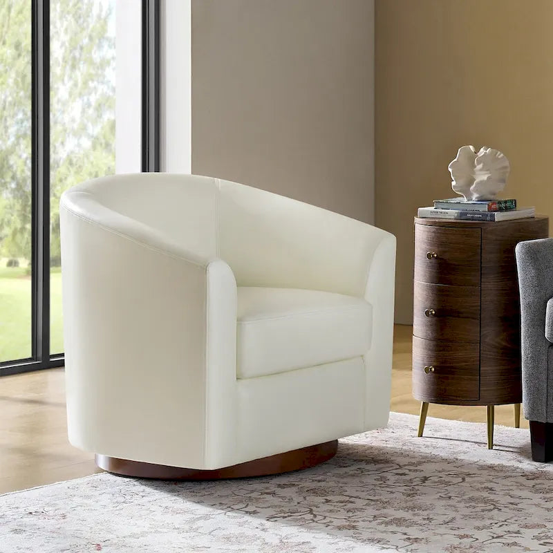 Fauteuil pivotant moderne Haley en similicuir avec piètement en bois massif par HULALA HOME