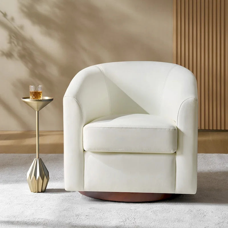 Fauteuil pivotant moderne Haley en similicuir avec piètement en bois massif par HULALA HOME