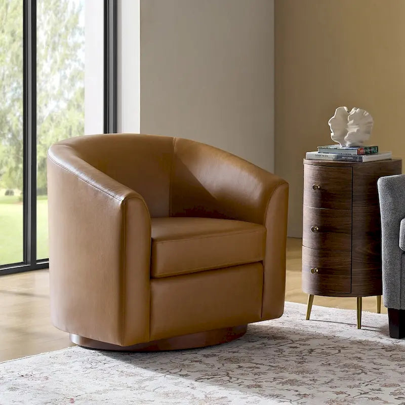Fauteuil pivotant moderne Haley en similicuir avec piètement en bois massif par HULALA HOME