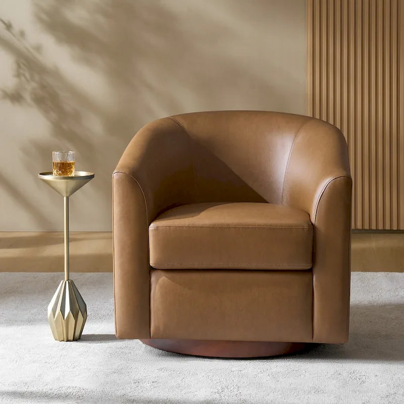 Fauteuil pivotant moderne Haley en similicuir avec piètement en bois massif par HULALA HOME