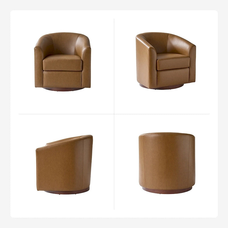 Fauteuil pivotant moderne Haley en similicuir avec piètement en bois massif par HULALA HOME
