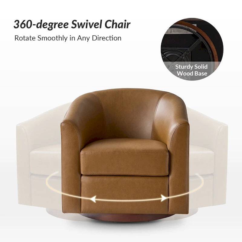 Fauteuil pivotant moderne Haley en similicuir avec piètement en bois massif par HULALA HOME