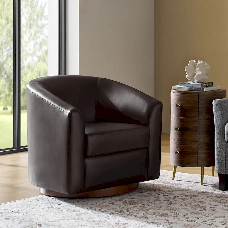 Fauteuil pivotant moderne Haley en similicuir avec piètement en bois massif par HULALA HOME
