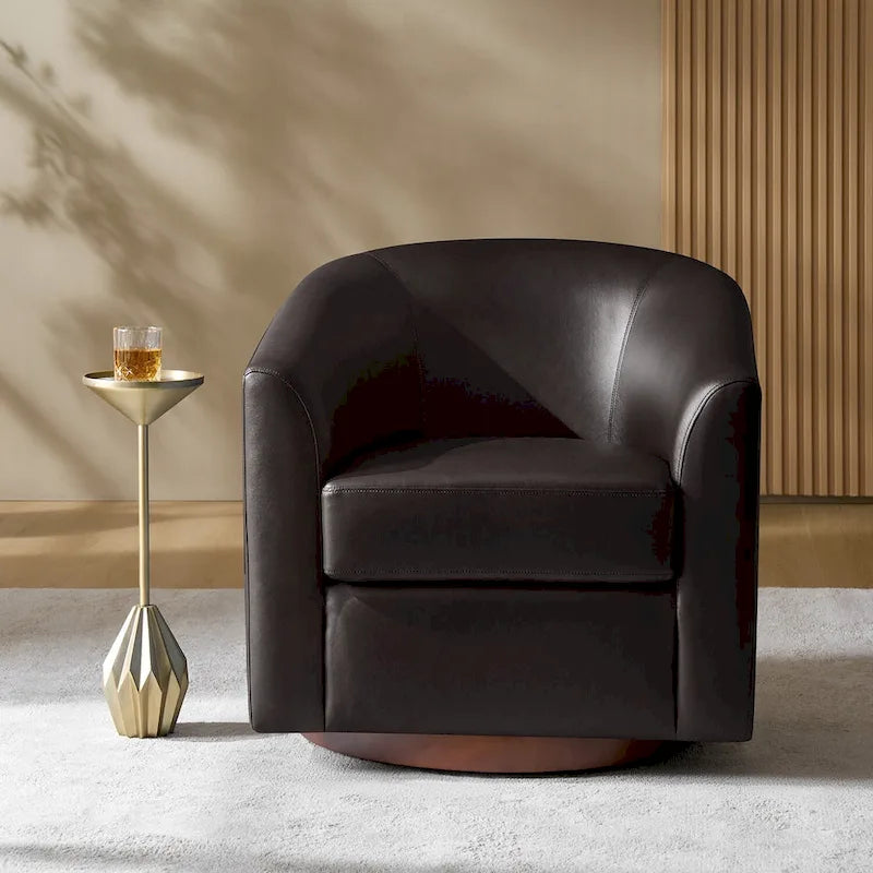 Fauteuil pivotant moderne Haley en similicuir avec piètement en bois massif par HULALA HOME