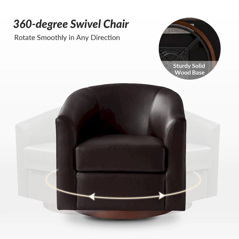 Fauteuil pivotant moderne Haley en similicuir avec piètement en bois massif par HULALA HOME