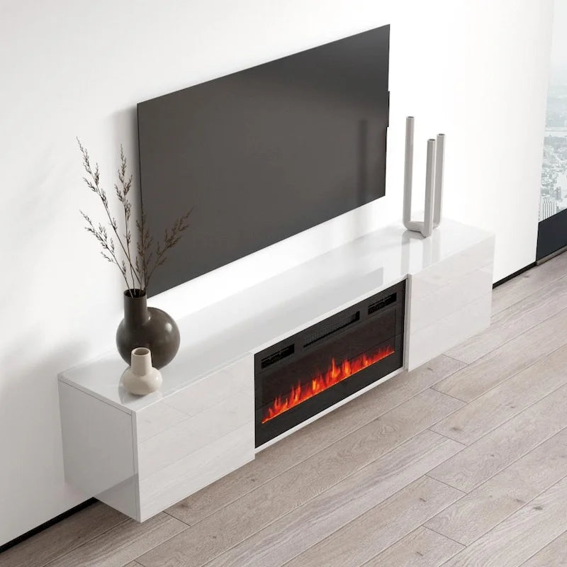 Meuble TV mural moderne Cali EF avec cheminée électrique 72 po