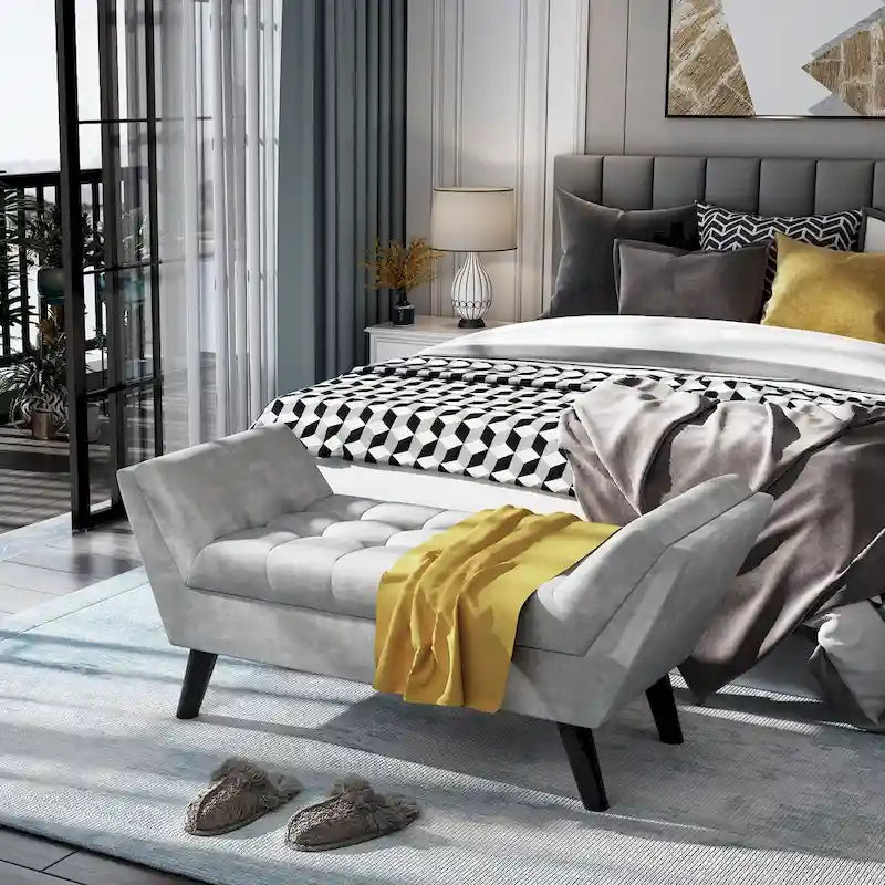 Banc de bout de lit Andeworld, banc d'entrée, pouf moderne en tissu pour couloir avec pieds en bois
