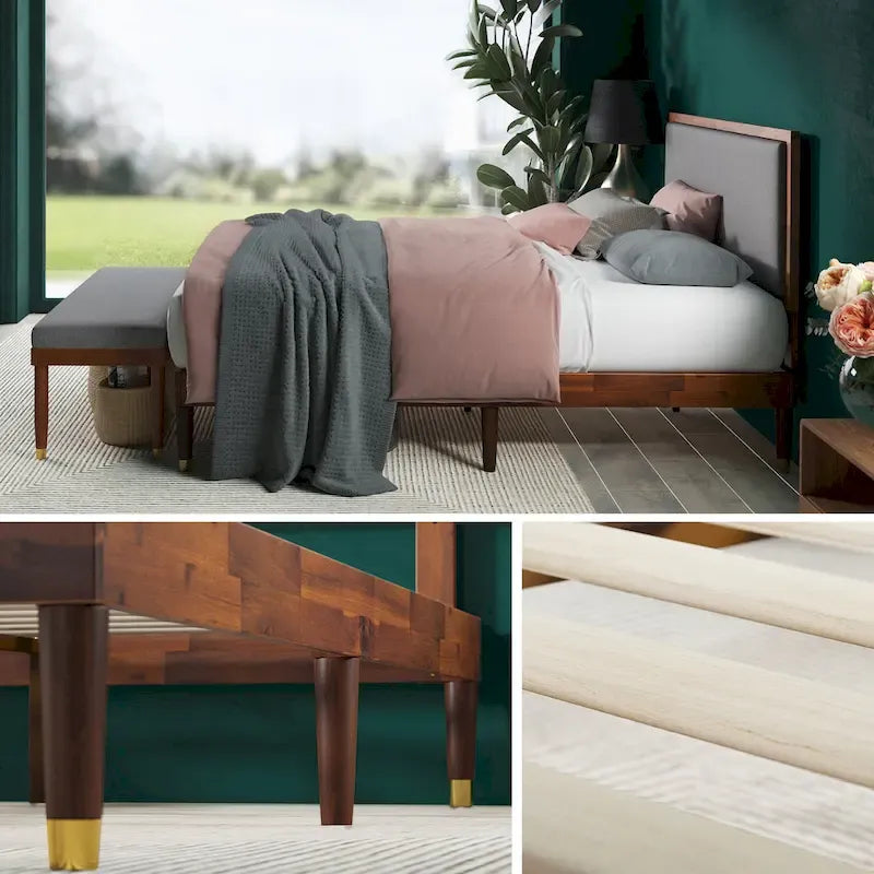 Cadre de lit plateforme en bois marron Priage by ZINUS avec tête de lit rembourrée réglable