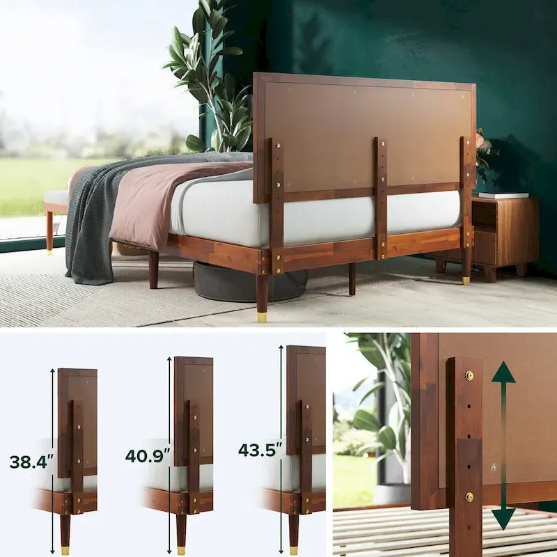 Cadre de lit plateforme en bois marron Priage by ZINUS avec tête de lit rembourrée réglable