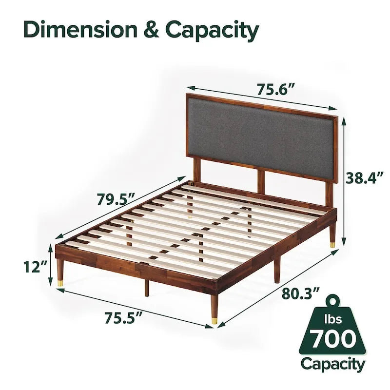 Cadre de lit plateforme en bois marron Priage by ZINUS avec tête de lit rembourrée réglable