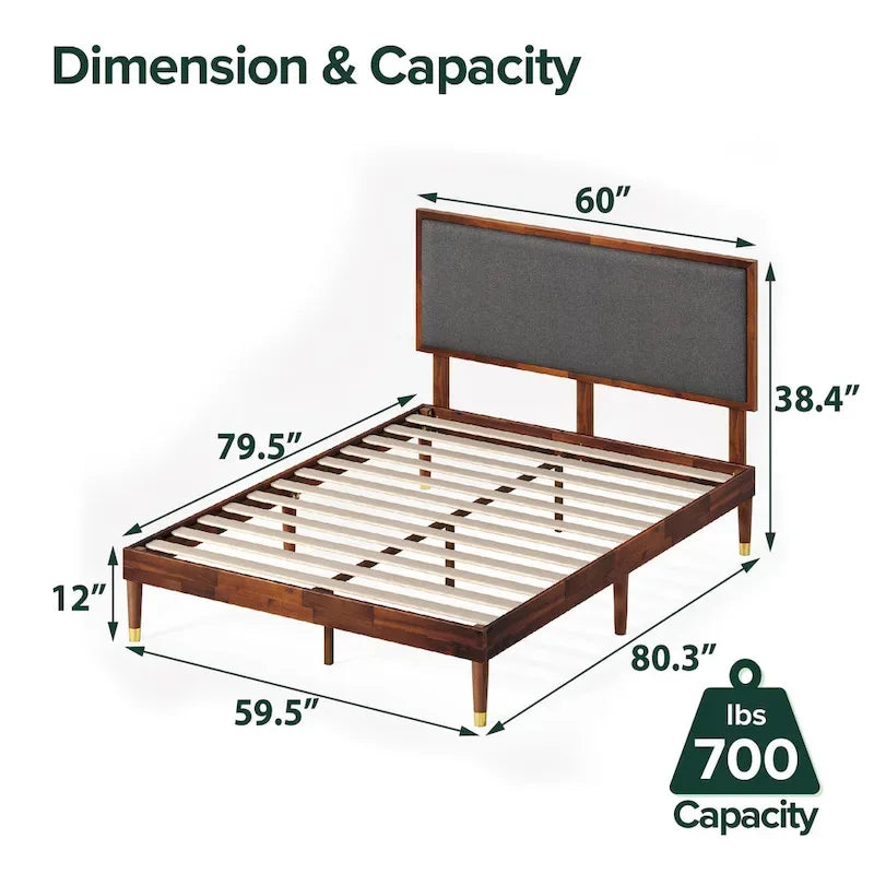 Cadre de lit plateforme en bois marron Priage by ZINUS avec tête de lit rembourrée réglable