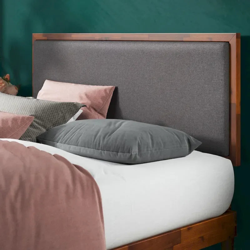 Cadre de lit plateforme en bois marron Priage by ZINUS avec tête de lit rembourrée réglable