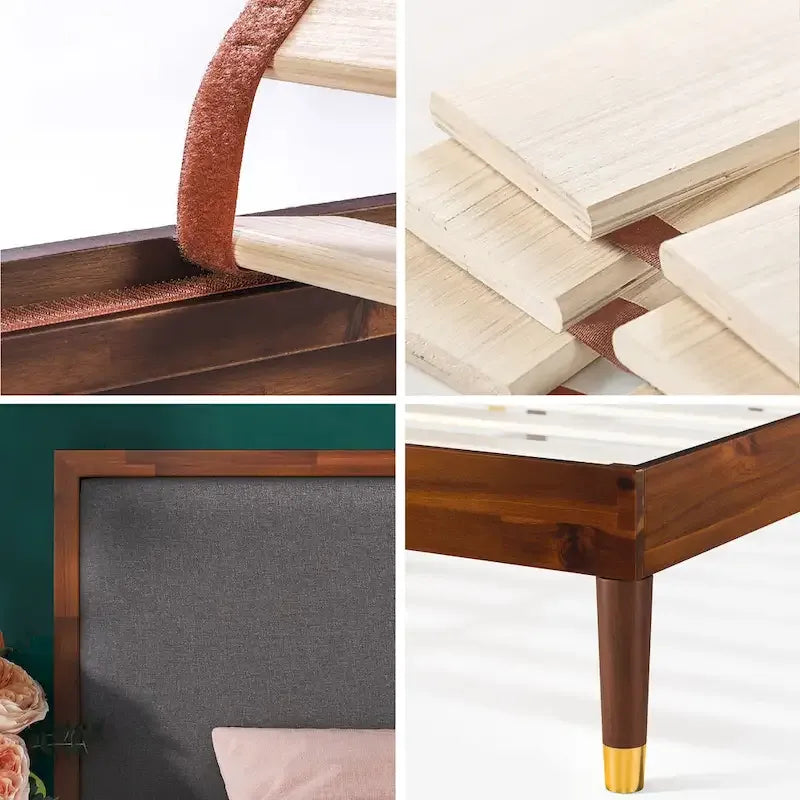 Cadre de lit plateforme en bois marron Priage by ZINUS avec tête de lit rembourrée réglable