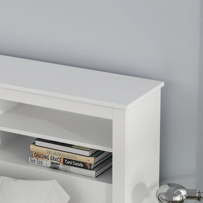 Tête de lit bibliothèque Queen Size avec trou passe-câbles et lumières