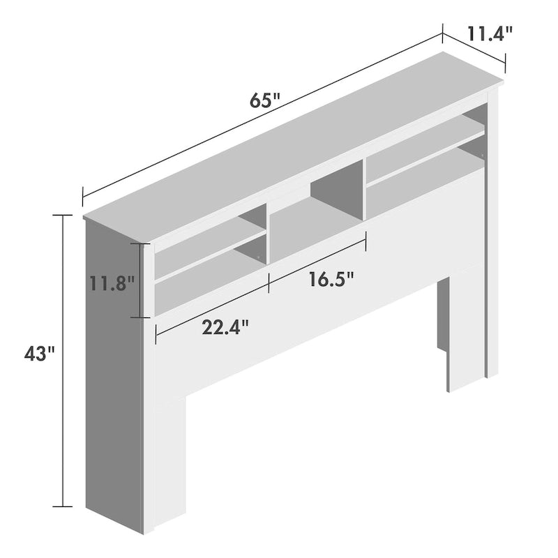 Tête de lit bibliothèque Queen Size avec trou passe-câbles et lumières