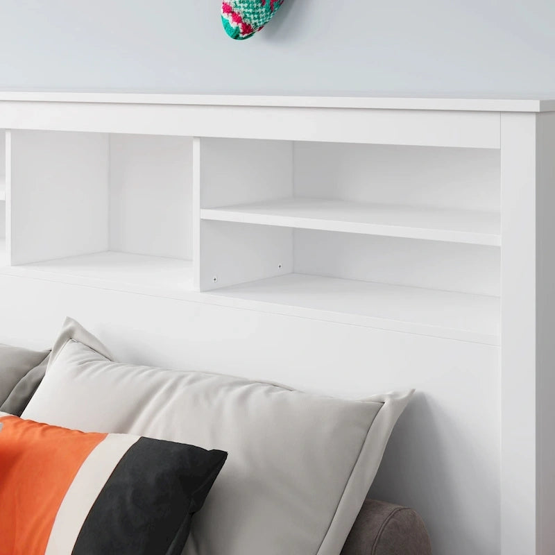 Tête de lit bibliothèque Queen Size avec trou passe-câbles et lumières