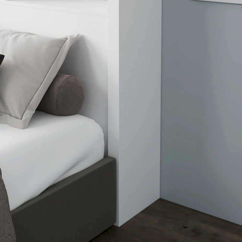 Tête de lit bibliothèque Queen Size avec trou passe-câbles et lumières