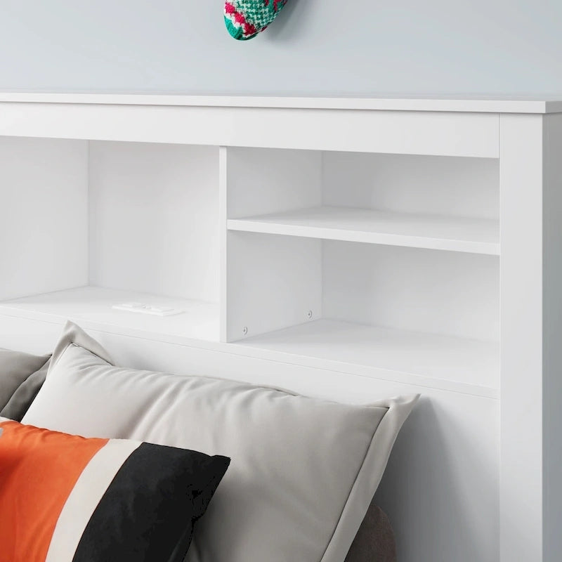 Tête de lit bibliothèque Queen Size avec trou passe-câbles et lumières