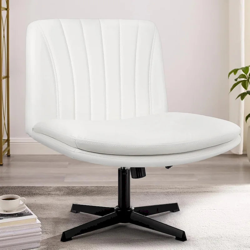 BOSSIN Chaise de Bureau sans Roues, Fauteuil de Bureau sans Accoudoirs en Cuir PU Rembourré Moderne Pivotant