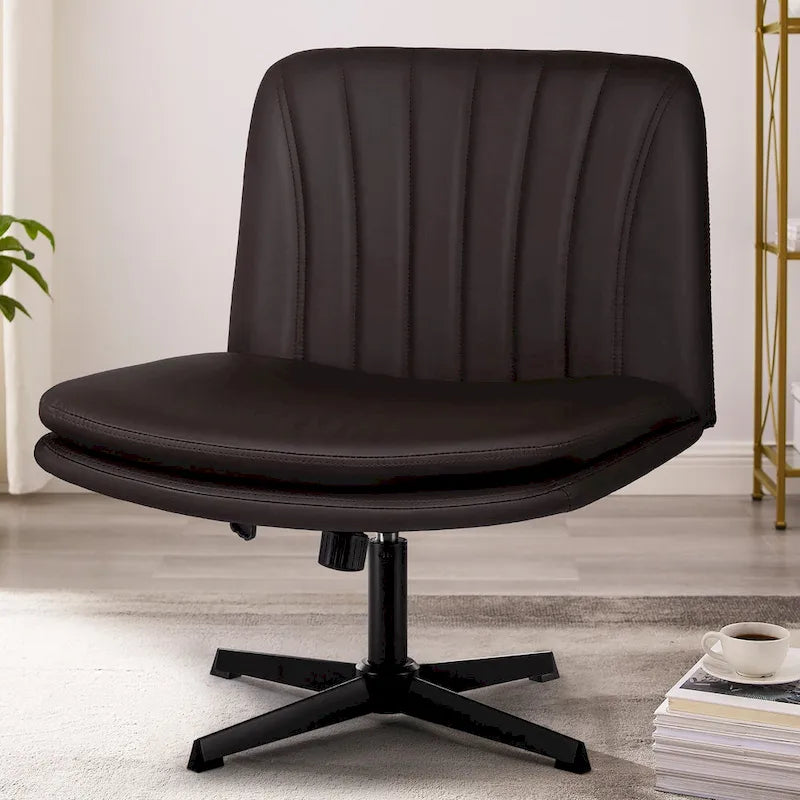 BOSSIN Chaise de Bureau sans Roues, Fauteuil de Bureau sans Accoudoirs en Cuir PU Rembourré Moderne Pivotant