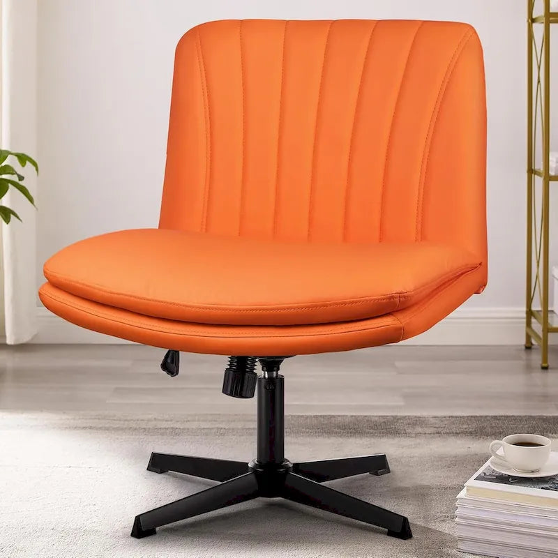 BOSSIN Chaise de Bureau sans Roues, Fauteuil de Bureau sans Accoudoirs en Cuir PU Rembourré Moderne Pivotant