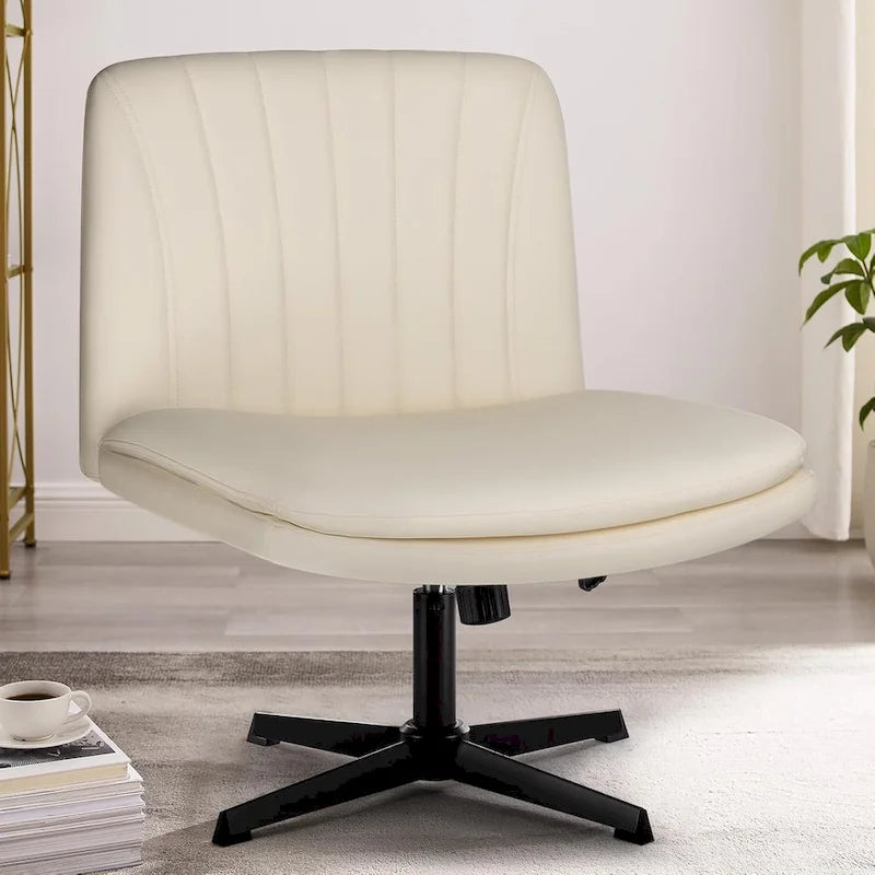 BOSSIN Chaise de Bureau sans Roues, Fauteuil de Bureau sans Accoudoirs en Cuir PU Rembourré Moderne Pivotant