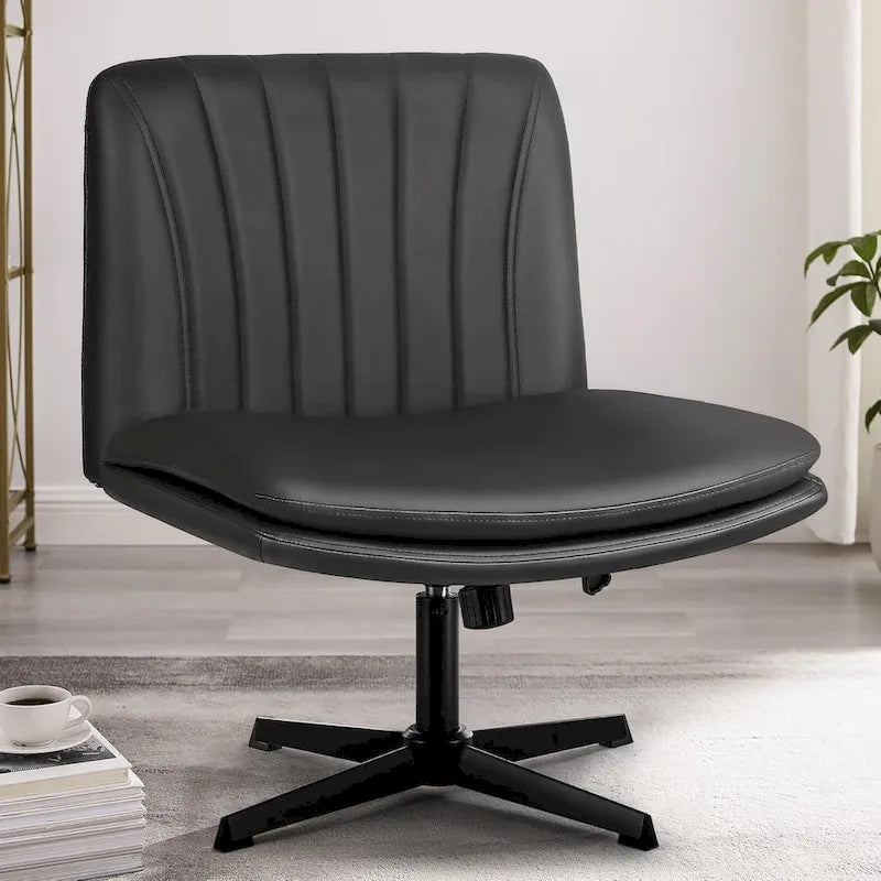 BOSSIN Chaise de Bureau sans Roues, Fauteuil de Bureau sans Accoudoirs en Cuir PU Rembourré Moderne Pivotant