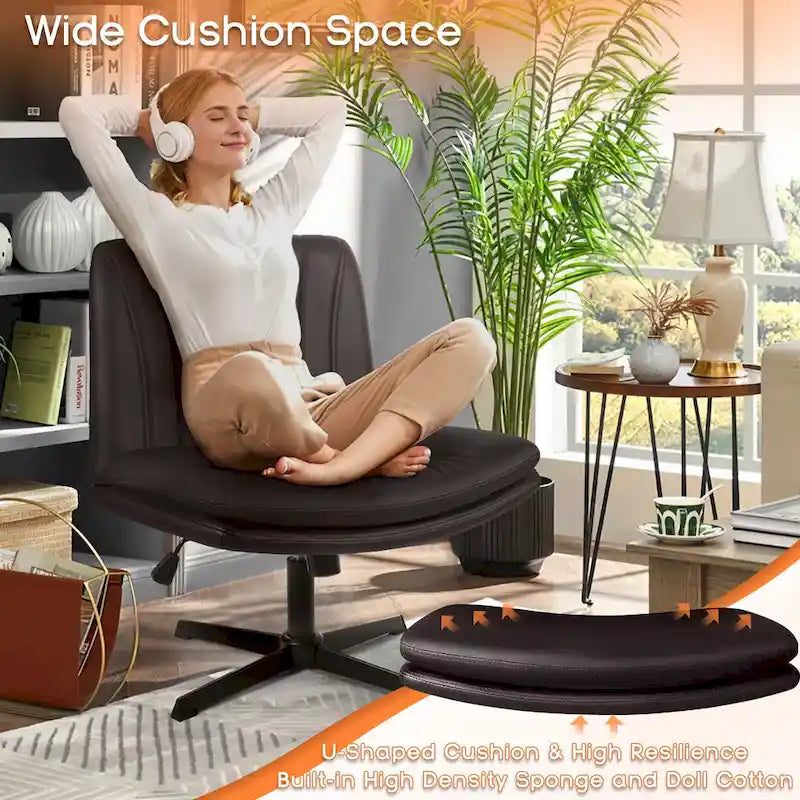BOSSIN Chaise de Bureau sans Roues, Fauteuil de Bureau sans Accoudoirs en Cuir PU Rembourré Moderne Pivotant
