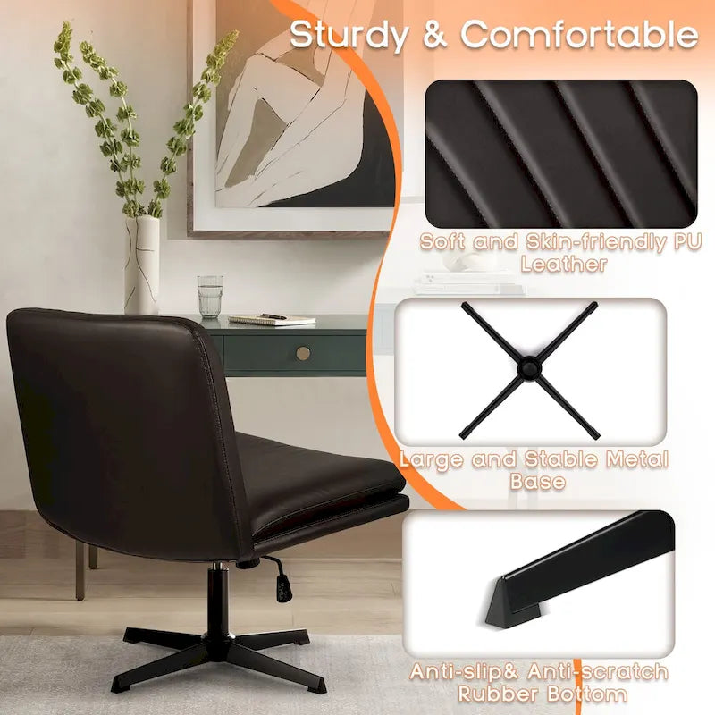 BOSSIN Chaise de Bureau sans Roues, Fauteuil de Bureau sans Accoudoirs en Cuir PU Rembourré Moderne Pivotant