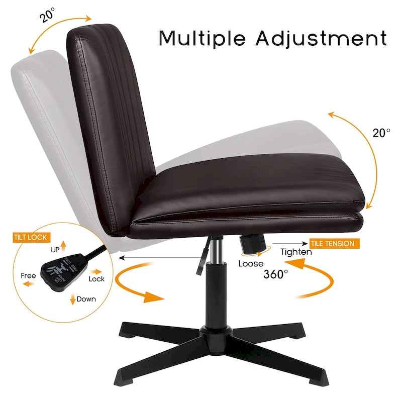 BOSSIN Chaise de Bureau sans Roues, Fauteuil de Bureau sans Accoudoirs en Cuir PU Rembourré Moderne Pivotant