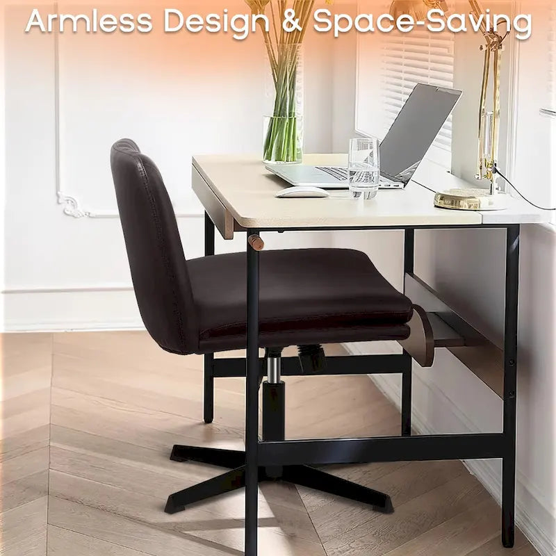 BOSSIN Chaise de Bureau sans Roues, Fauteuil de Bureau sans Accoudoirs en Cuir PU Rembourré Moderne Pivotant