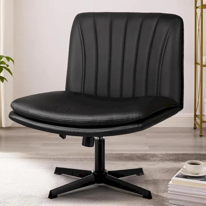 BOSSIN Chaise de Bureau sans Roues, Fauteuil de Bureau sans Accoudoirs en Cuir PU Rembourré Moderne Pivotant