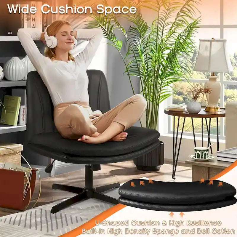 BOSSIN Chaise de Bureau sans Roues, Fauteuil de Bureau sans Accoudoirs en Cuir PU Rembourré Moderne Pivotant