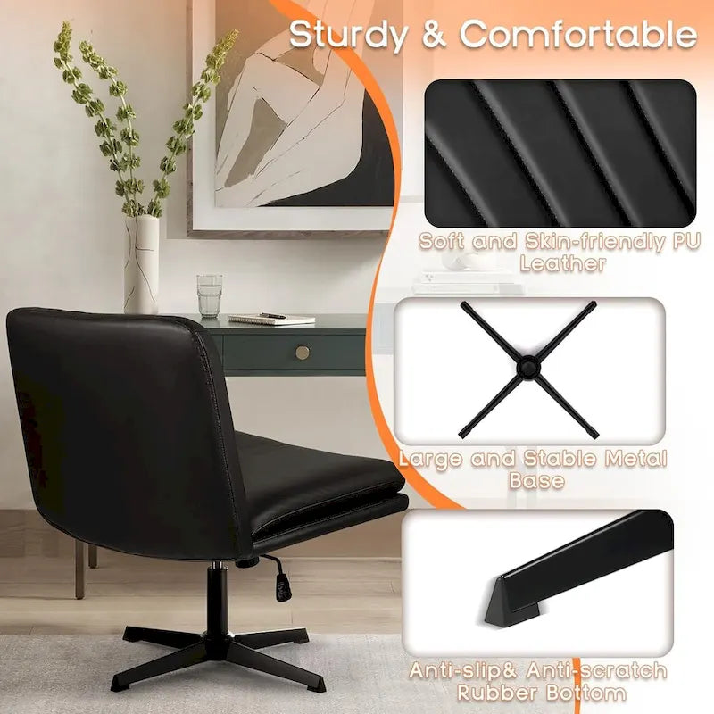 BOSSIN Chaise de Bureau sans Roues, Fauteuil de Bureau sans Accoudoirs en Cuir PU Rembourré Moderne Pivotant
