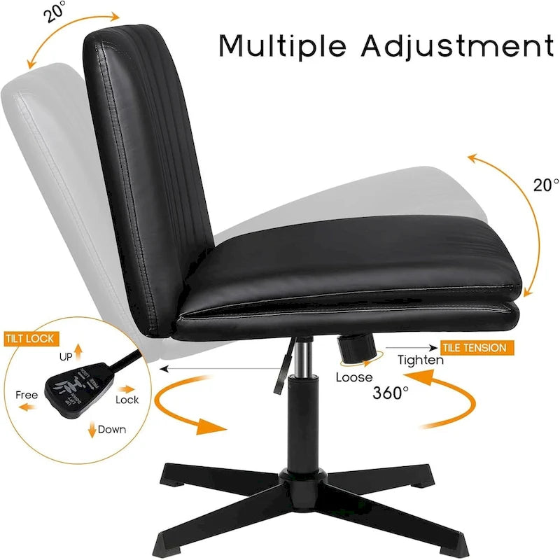 BOSSIN Chaise de Bureau sans Roues, Fauteuil de Bureau sans Accoudoirs en Cuir PU Rembourré Moderne Pivotant