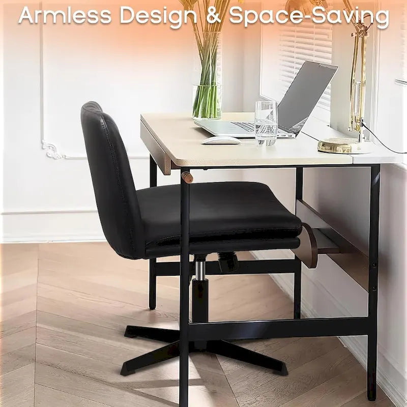 BOSSIN Chaise de Bureau sans Roues, Fauteuil de Bureau sans Accoudoirs en Cuir PU Rembourré Moderne Pivotant