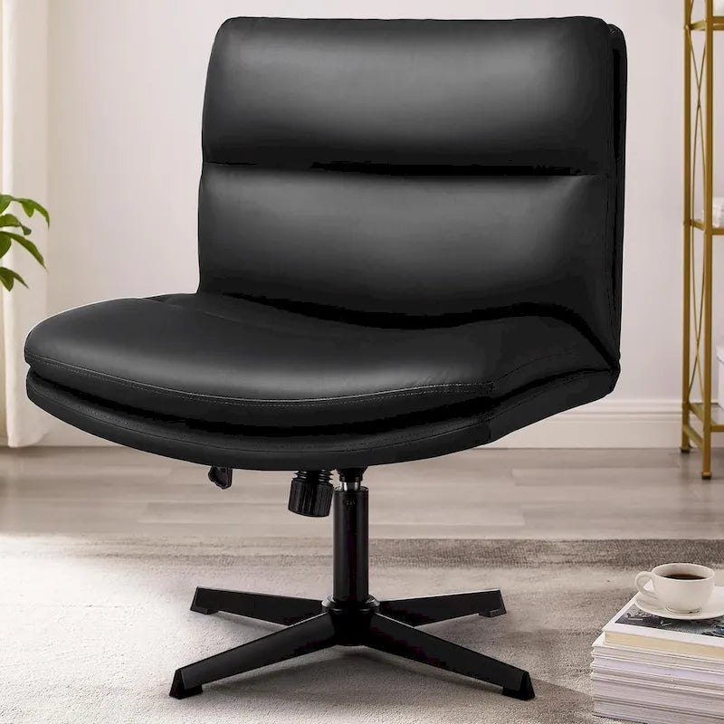 BOSSIN Chaise de Bureau sans Roues, Fauteuil de Bureau sans Accoudoirs en Cuir PU Rembourré Moderne Pivotant