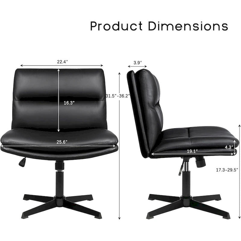 BOSSIN Chaise de Bureau sans Roues, Fauteuil de Bureau sans Accoudoirs en Cuir PU Rembourré Moderne Pivotant
