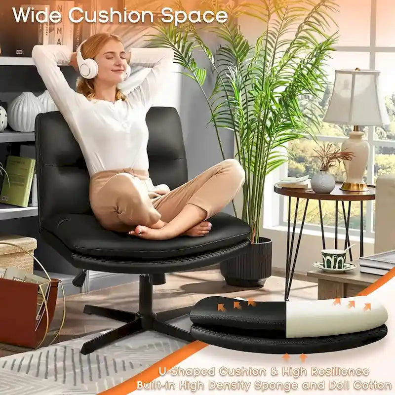 BOSSIN Chaise de Bureau sans Roues, Fauteuil de Bureau sans Accoudoirs en Cuir PU Rembourré Moderne Pivotant