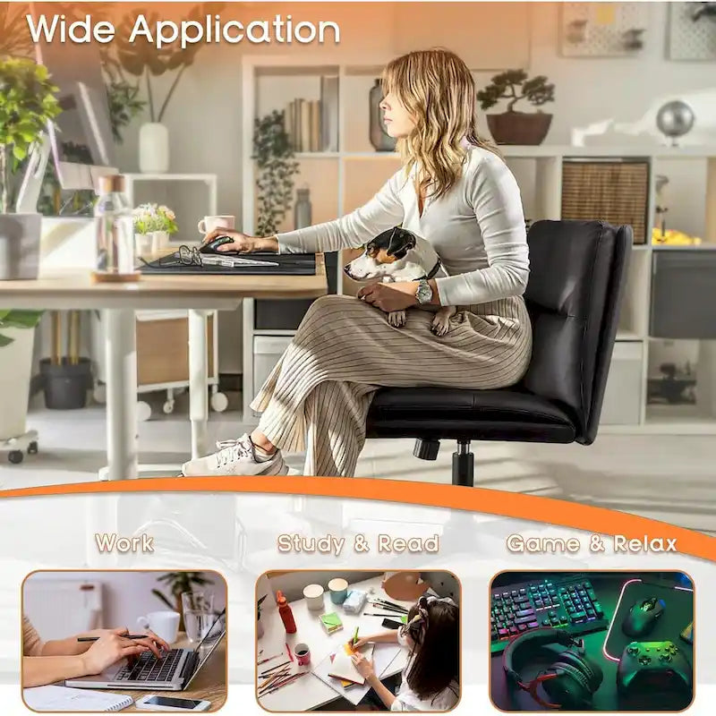 BOSSIN Chaise de Bureau sans Roues, Fauteuil de Bureau sans Accoudoirs en Cuir PU Rembourré Moderne Pivotant