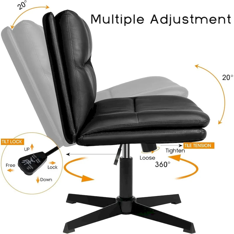 BOSSIN Chaise de Bureau sans Roues, Fauteuil de Bureau sans Accoudoirs en Cuir PU Rembourré Moderne Pivotant
