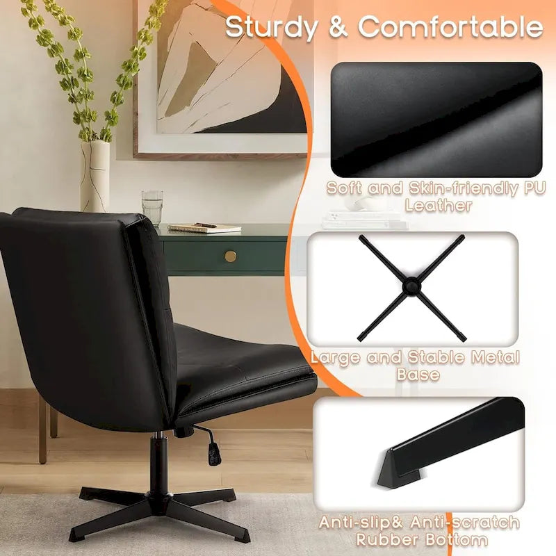 BOSSIN Chaise de Bureau sans Roues, Fauteuil de Bureau sans Accoudoirs en Cuir PU Rembourré Moderne Pivotant