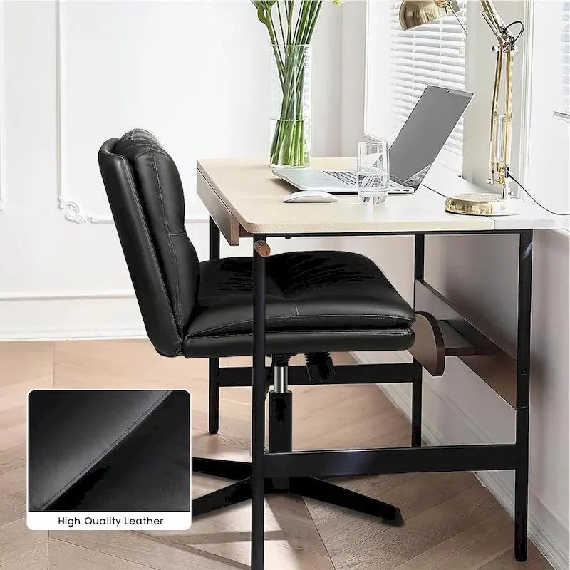 BOSSIN Chaise de Bureau sans Roues, Fauteuil de Bureau sans Accoudoirs en Cuir PU Rembourré Moderne Pivotant