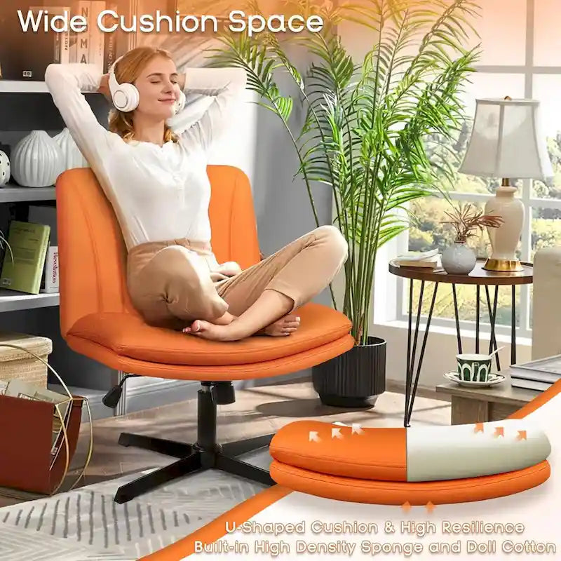 BOSSIN Chaise de Bureau sans Roues, Fauteuil de Bureau sans Accoudoirs en Cuir PU Rembourré Moderne Pivotant