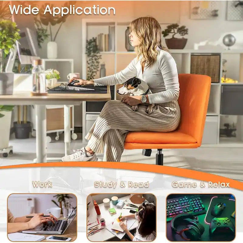 BOSSIN Chaise de Bureau sans Roues, Fauteuil de Bureau sans Accoudoirs en Cuir PU Rembourré Moderne Pivotant