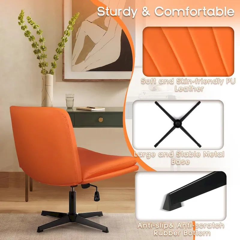 BOSSIN Chaise de Bureau sans Roues, Fauteuil de Bureau sans Accoudoirs en Cuir PU Rembourré Moderne Pivotant