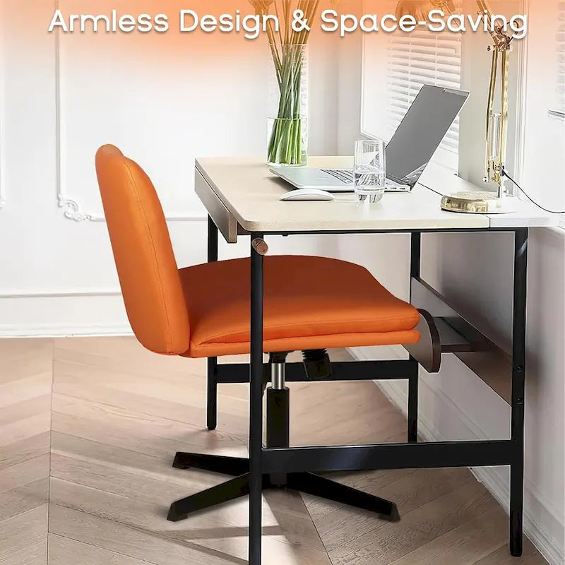 BOSSIN Chaise de Bureau sans Roues, Fauteuil de Bureau sans Accoudoirs en Cuir PU Rembourré Moderne Pivotant