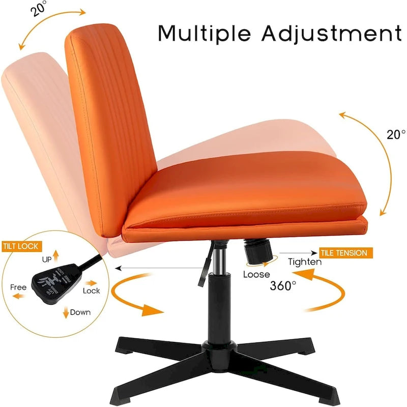 BOSSIN Chaise de Bureau sans Roues, Fauteuil de Bureau sans Accoudoirs en Cuir PU Rembourré Moderne Pivotant