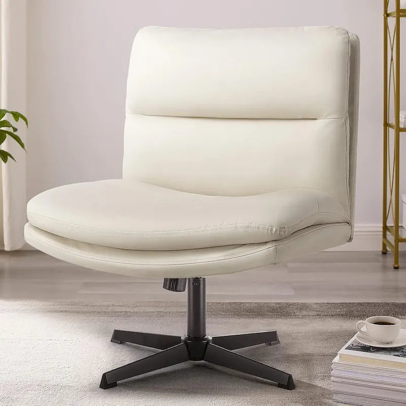 BOSSIN Chaise de Bureau sans Roues, Fauteuil de Bureau sans Accoudoirs en Cuir PU Rembourré Moderne Pivotant