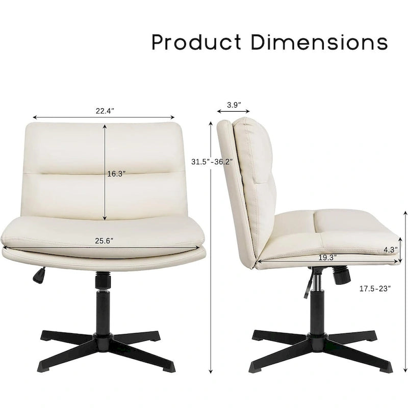 BOSSIN Chaise de Bureau sans Roues, Fauteuil de Bureau sans Accoudoirs en Cuir PU Rembourré Moderne Pivotant